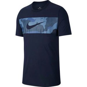 Nike DRY TEE CAMO BLOCK sötétkék S - Férfi póló