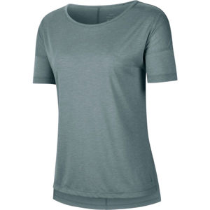 Nike SHORT-SLEEVE YOGA TRAINING TOP Női póló jógára, sötétzöld, méret