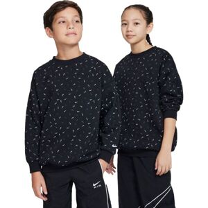 Nike NSW ICON FLC CREW LOGO PRNT Gyerek sportpulóver, fekete, veľkosť M